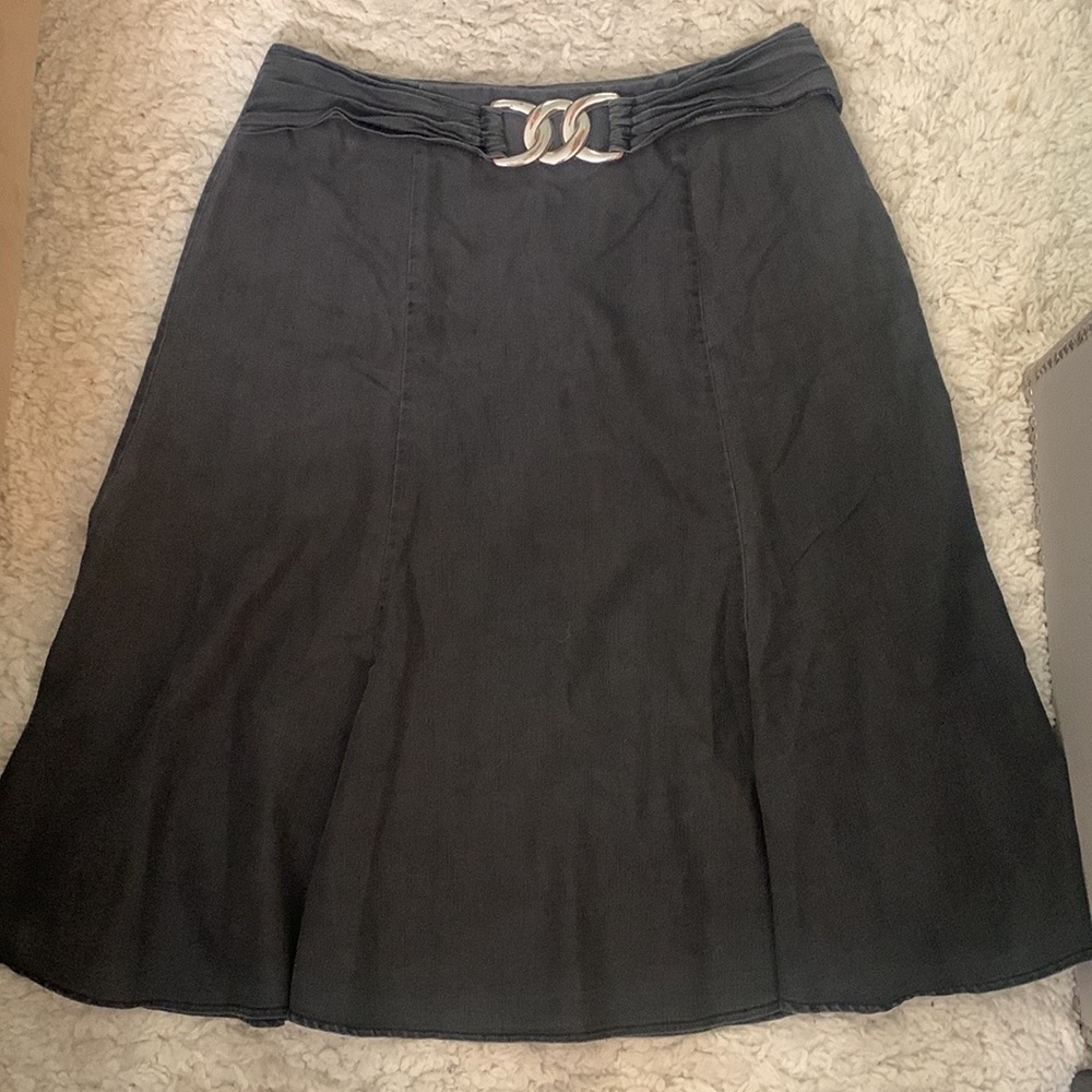 Y2K Faded Black Belted Denim Skirt